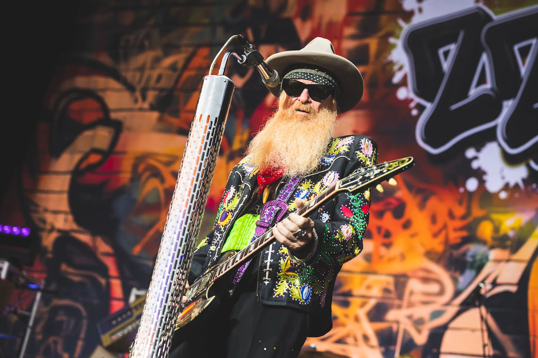 Billy Gibbons performing on stage during ZZ Top concert