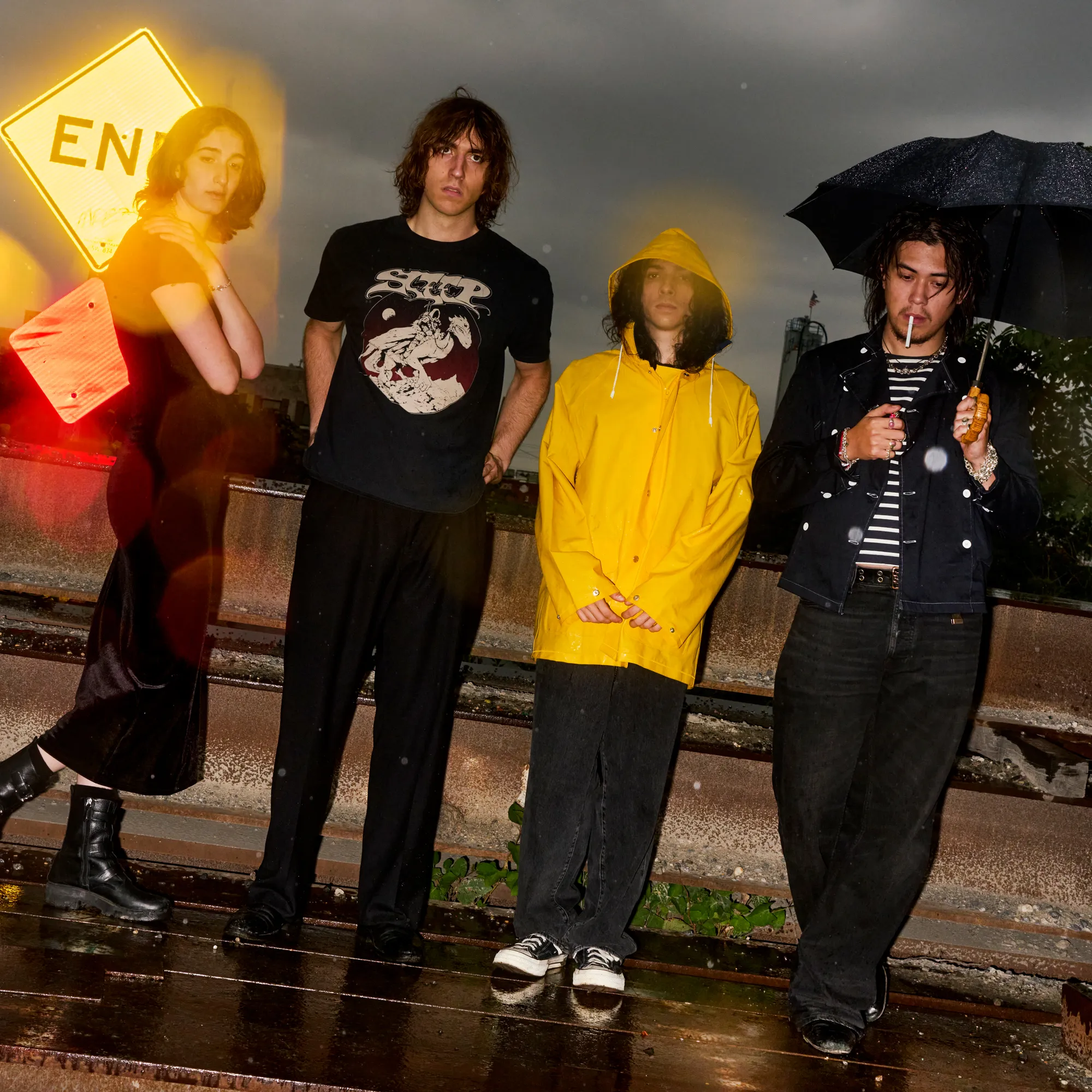 Indie rock band Geese performing at a live music venue in New York City.