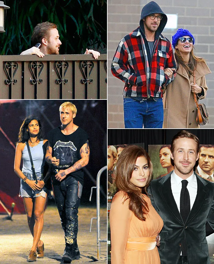 Ryan Gosling and Eva Mendes posing together on a red carpet