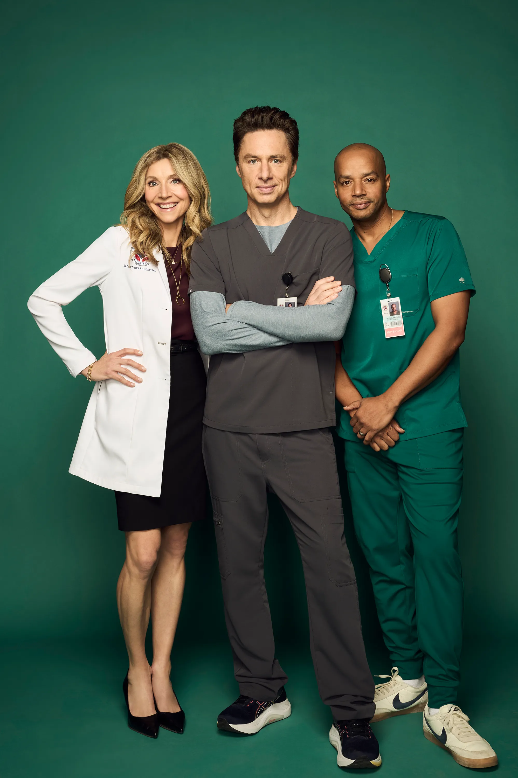 Zach Braff and Donald Faison on set