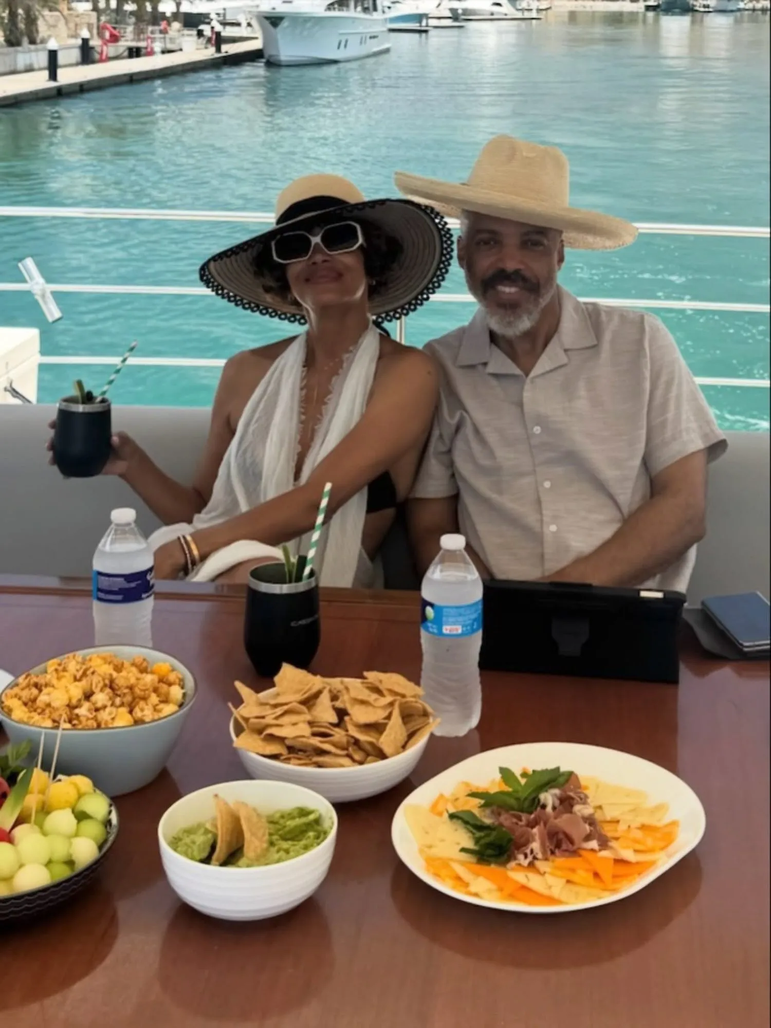 Halle Berry and fiancé Van Hunt posing together during a vacation