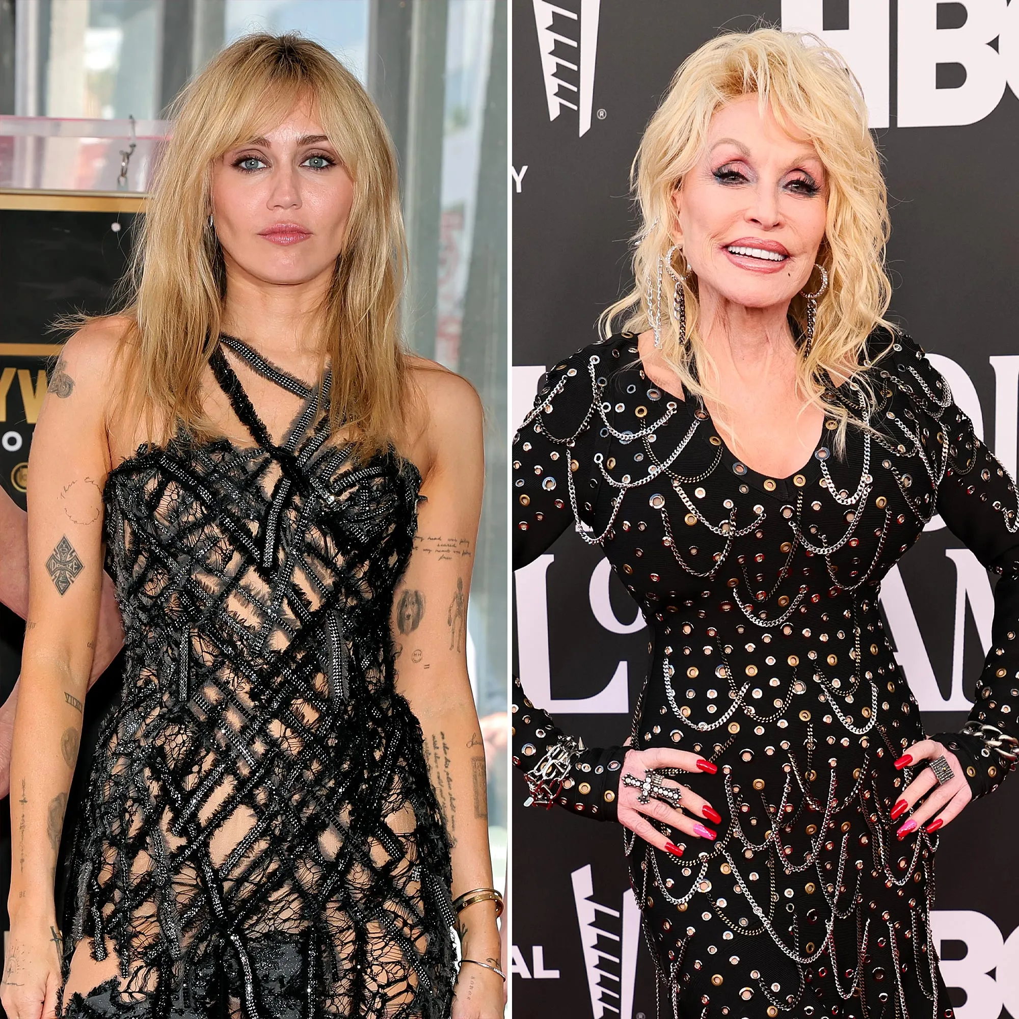 Miley Cyrus and Dolly Parton performing together on stage