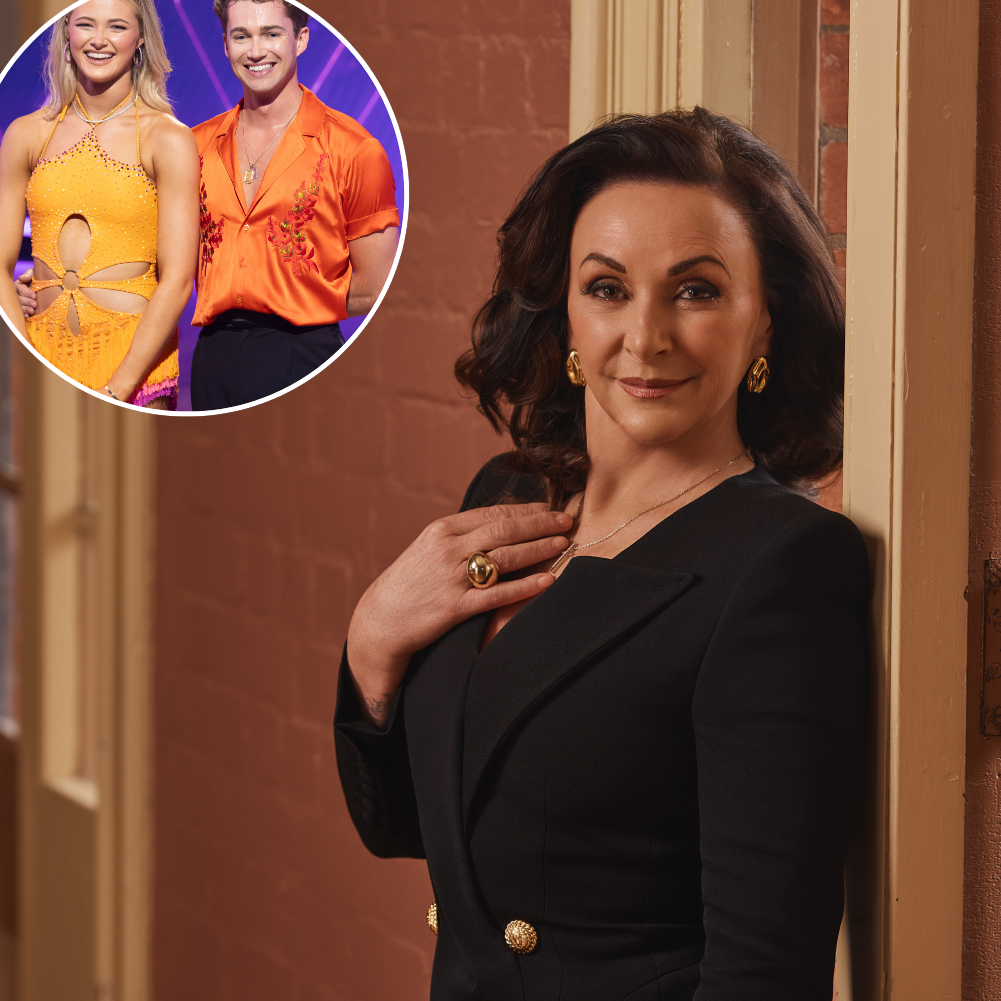 Shirley Ballas smiling on the set of a television show