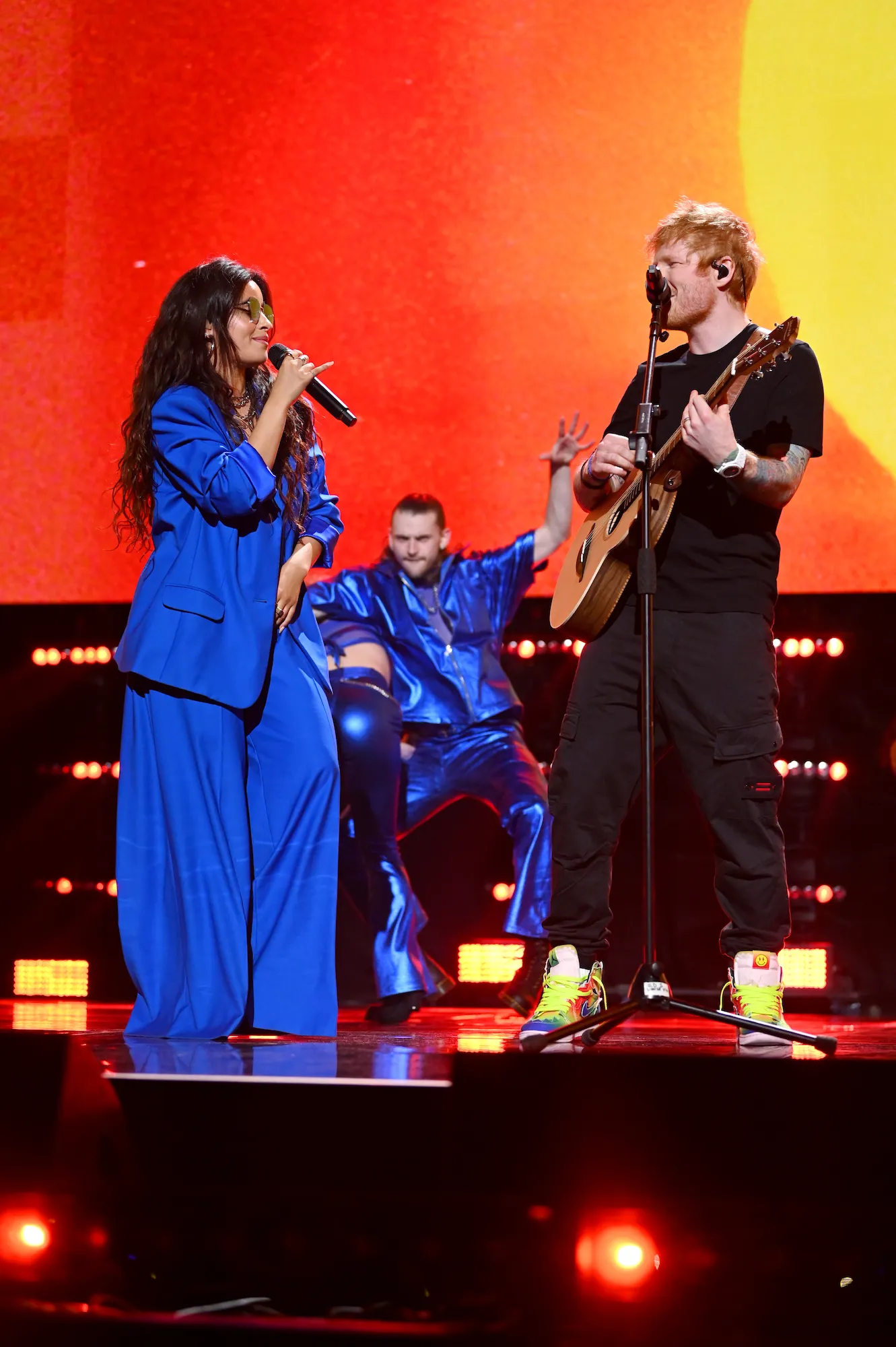 Ed Sheeran and Camila Cabello performing together live on stage