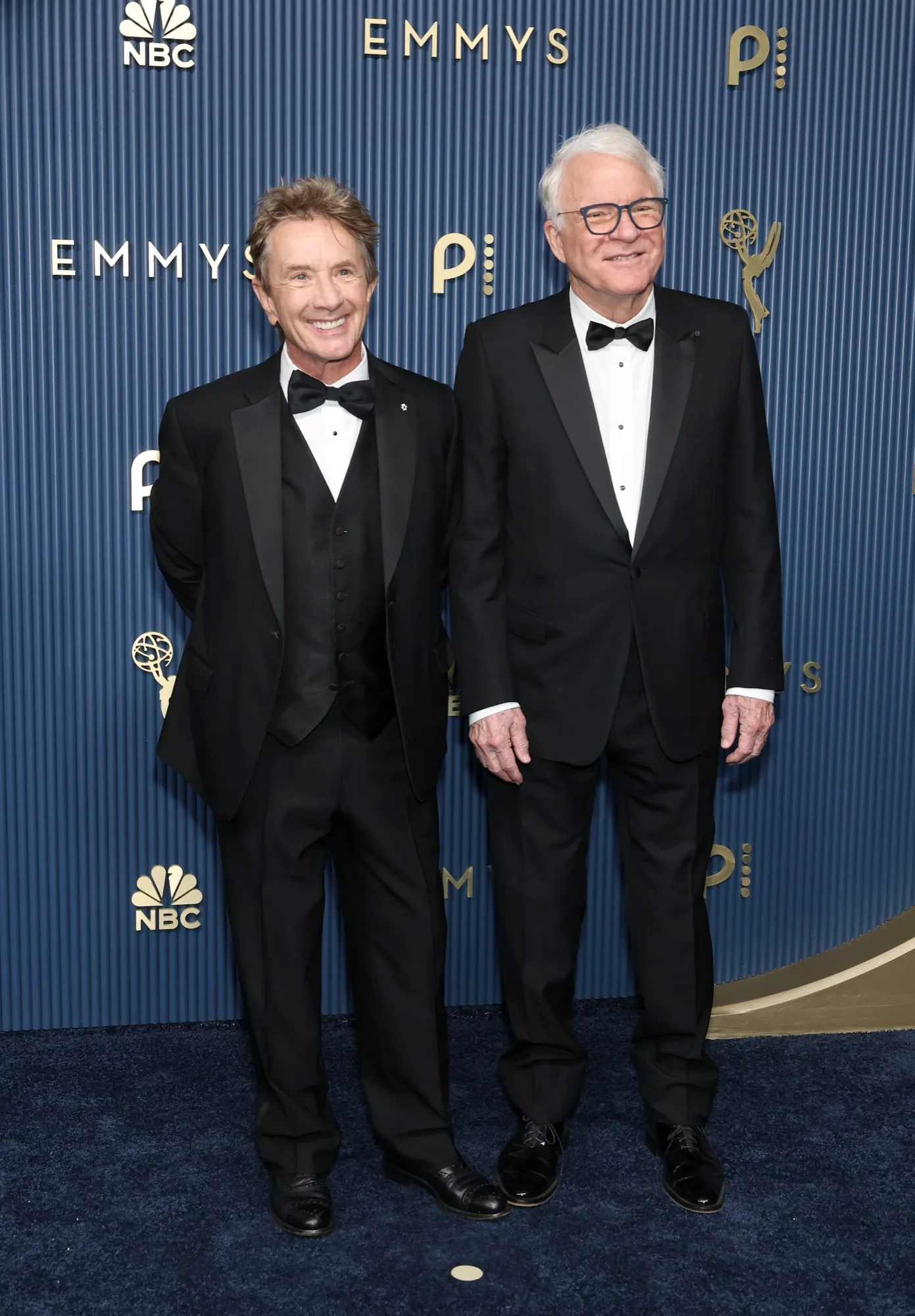 Martin Short and Steve Martin posing together on the red carpet at the Emmy Awards