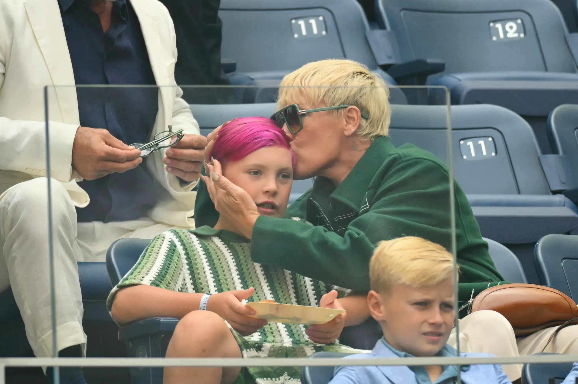 Pink and her son Jameson smiling at the US Open men's singles final