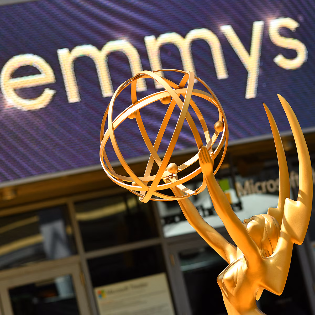 The Emmy Awards trophy on display.
