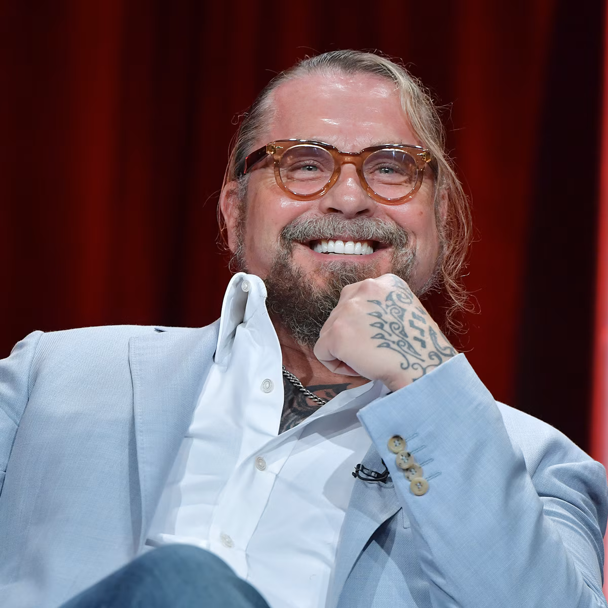Kurt Sutter speaking at an entertainment industry event