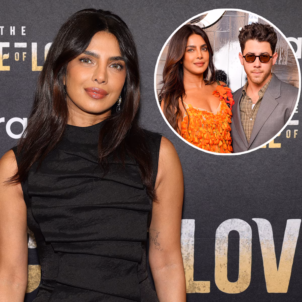 Priyanka Chopra and Nick Jonas smiling together at a high-profile red carpet event.