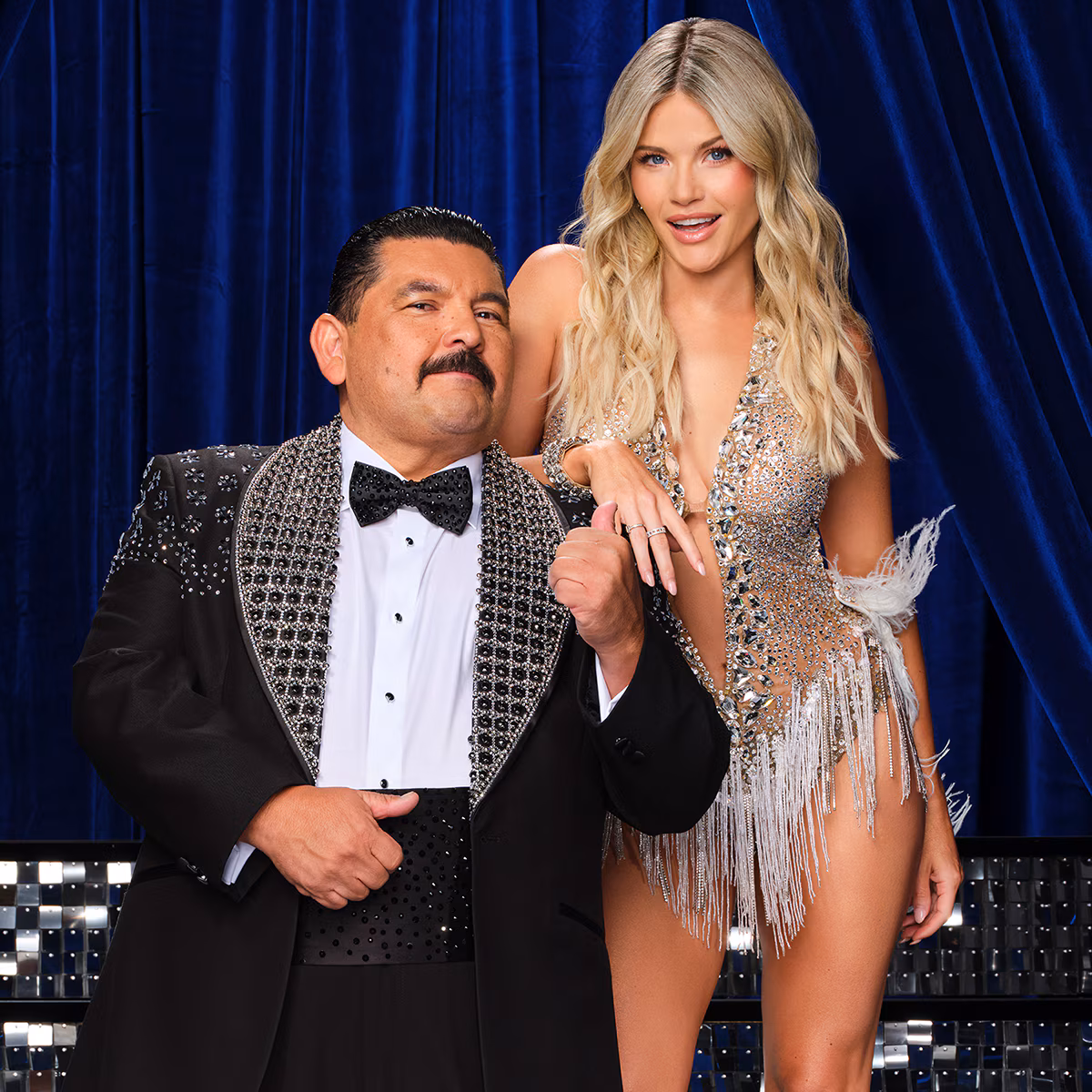 Guillermo Rodriguez and Witney Carson smiling during rehearsals for Dancing With the Stars