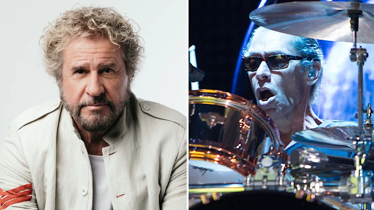 Alex Van Halen and Sammy Hagar performing live on stage