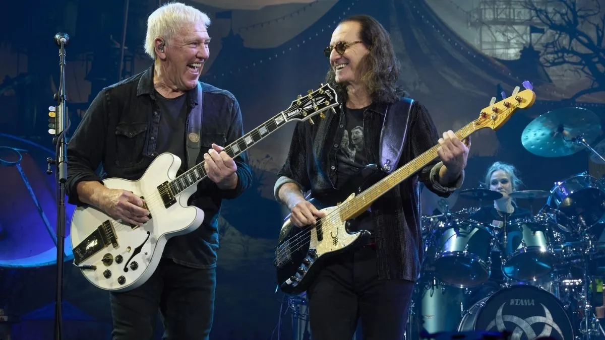 Rush performing live on stage during their 2026 reunion tour