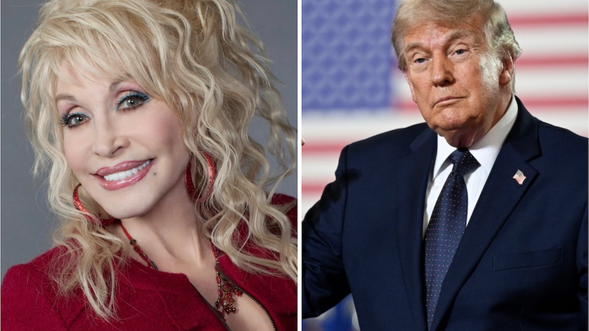 Dolly Parton performing on stage under bright concert lights