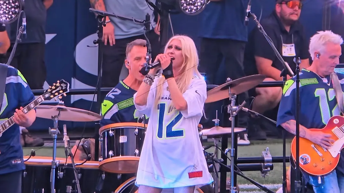 Soundgarden performing at the NFL kickoff halftime show in Seattle