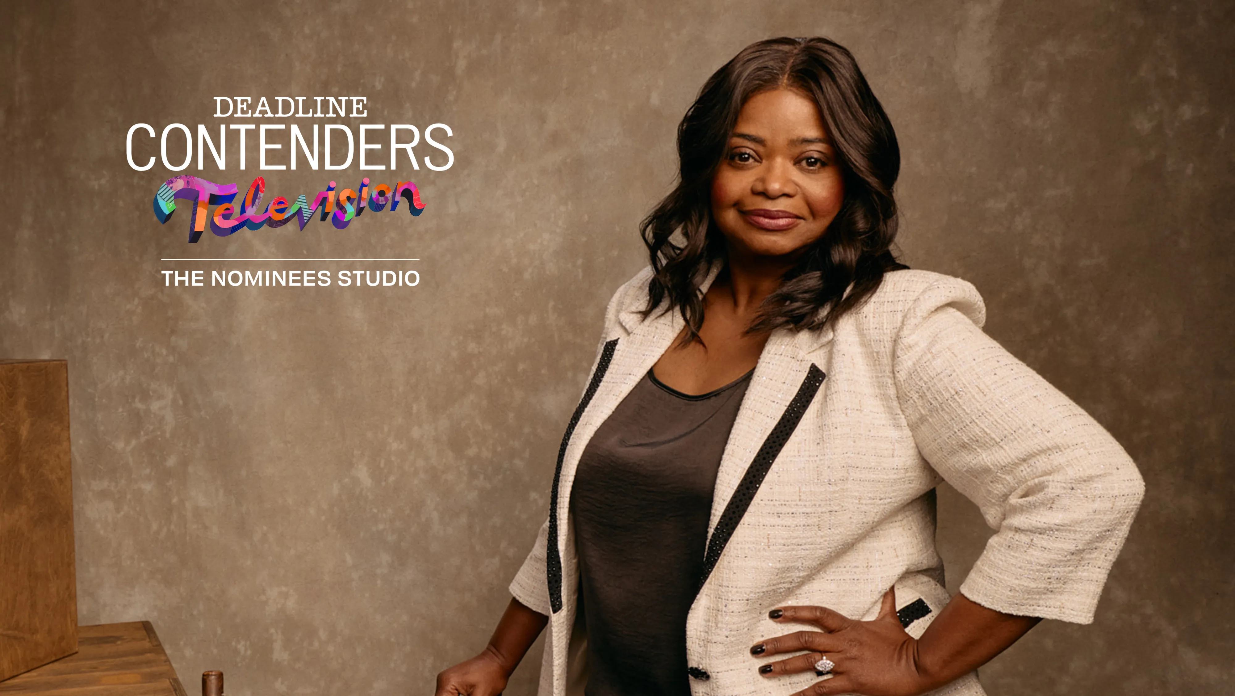 Octavia Spencer speaking on a panel about her true crime project