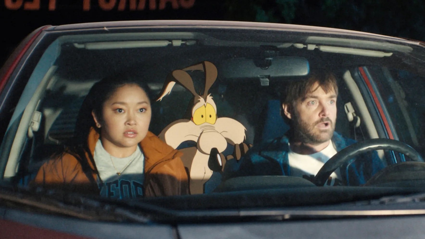 Will Forte and Lana Condor pose at a film premiere
