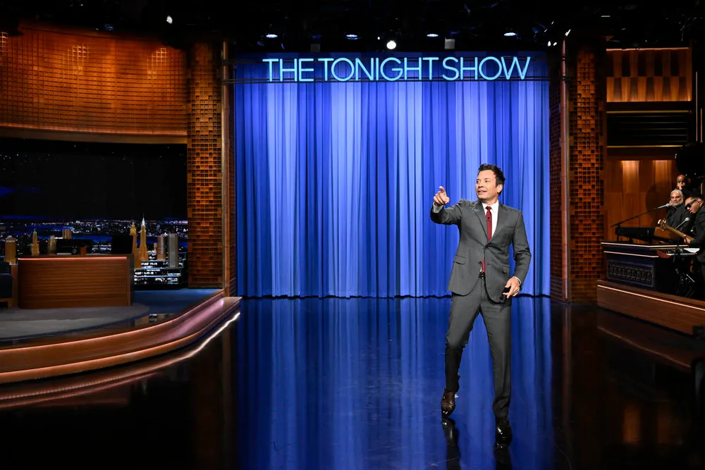 Jimmy Fallon on stage hosting The Tonight Show