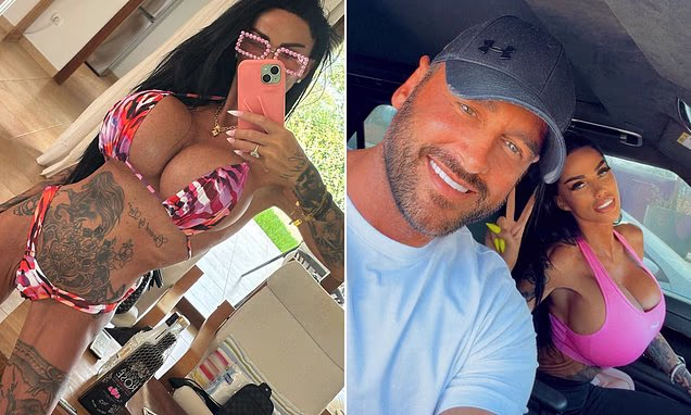 Katie Price posing in a bikini while wearing her wedding ring