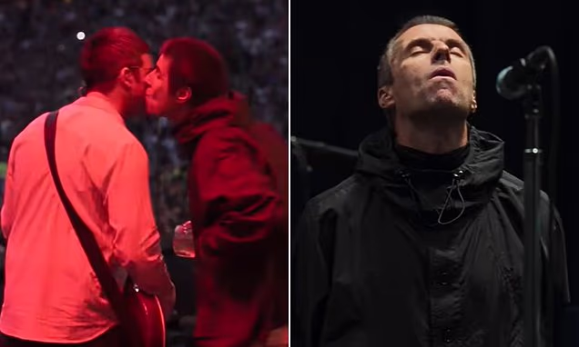 Liam Gallagher and Noel Gallagher backstage together in the Oasis documentary trailer