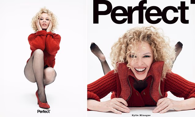 Kylie Minogue sporting voluminous 1980s style corkscrew curls for a photoshoot