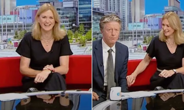 BBC Breakfast presenter Rachel Burden sitting on set during a news broadcast