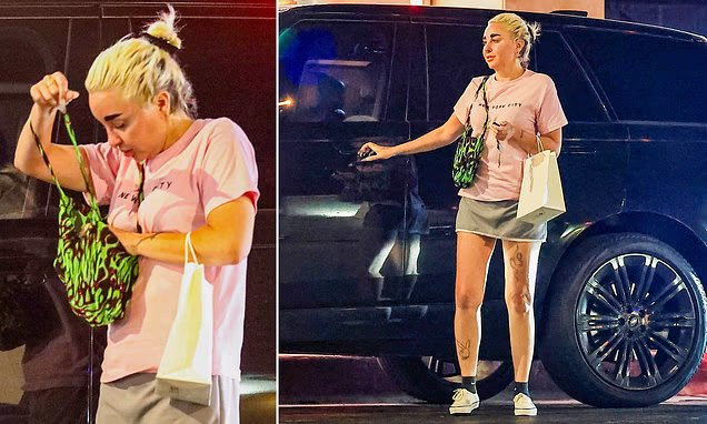 Amanda Bynes sitting in her car in Los Angeles holding a custom purse