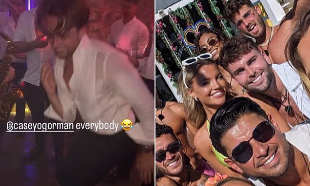 Molly Smith and Tom Clare celebrating at their wedding in Mallorca