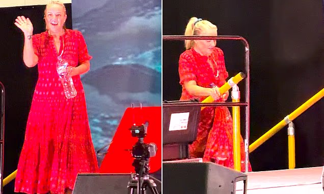 Lucy Davis and her father Jasper Carrott on stage together