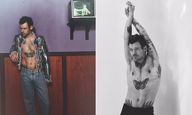 Harry Styles posing for a magazine editorial shoot