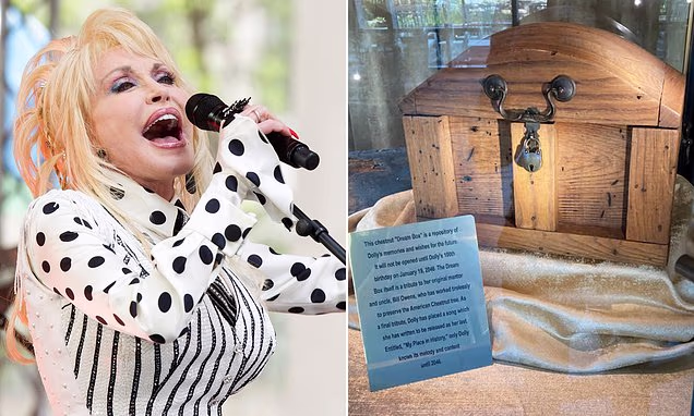 Dolly Parton smiling on stage in a glittering outfit