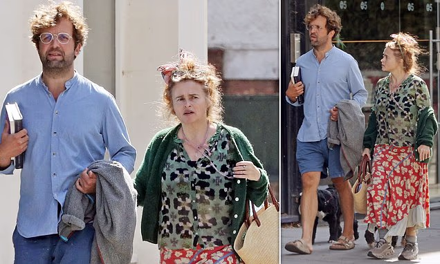 Helena Bonham Carter walking with her boyfriend Rye Dag Holmboe in London