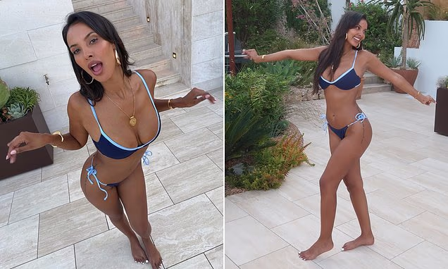 Maya Jama posing on a sun-drenched holiday getaway