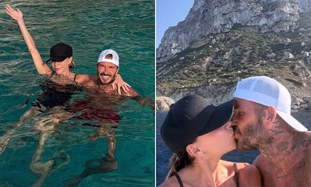 David and Victoria Beckham on a boat during a European trip