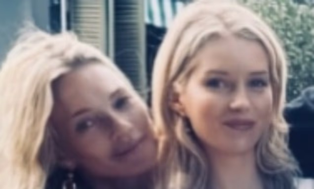 Kate Moss and Lottie Moss pose together at their father Peter Moss's birthday party.