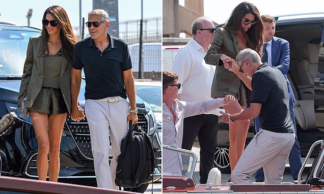 George and Amal Clooney arriving at the Venice Film Festival via water taxi