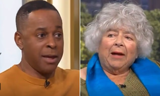 Miriam Margolyes and Andi Peters appearing on a television set