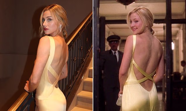 Lili Reinhart wearing a yellow gown inspired by Kate Hudson in How to Lose a Guy in 10 Days