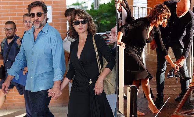 Penelope Cruz and Javier Bardem holding hands as they arrive in Venice