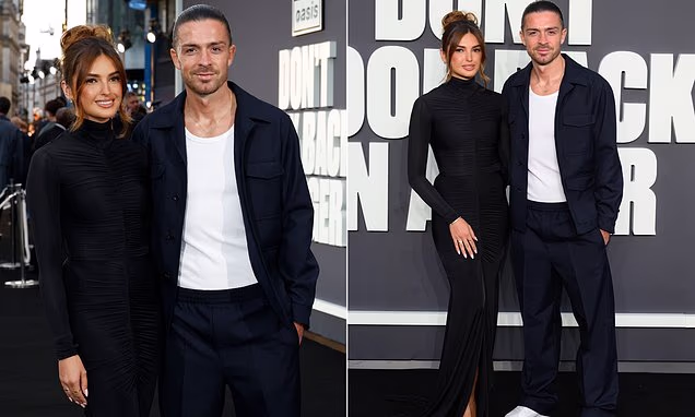 Jack Grealish and Sasha Attwood arrive at the Oasis Don't Look Back In Anger London premiere.