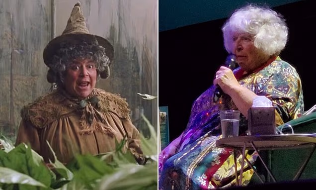 Miriam Margolyes making a dramatic expression on a red carpet