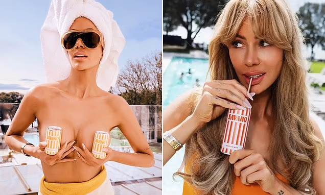 Olivia Attwood posing on a rooftop promoting her drinks line