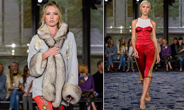 Lila Moss and Iris Law walking the runway at the Connor Ives New York Fashion Week show