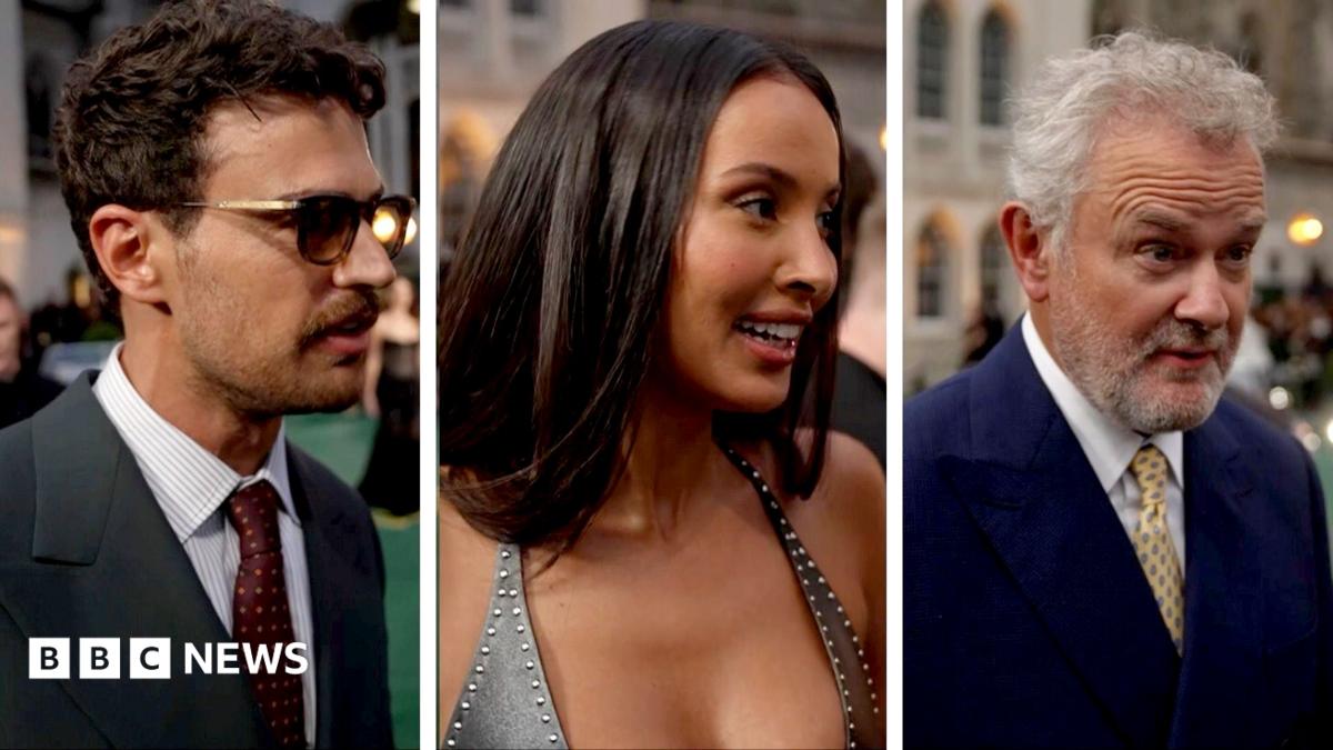 Theo James, Maya Jama and Hugh Bonneville from Netflix series The Gentlemen