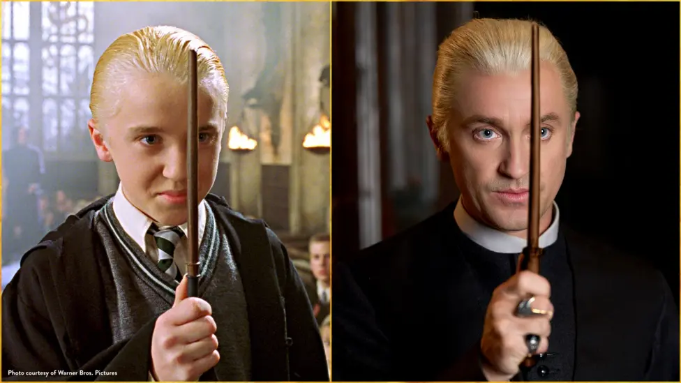 Tom Felton young on the left and Tom Felton now