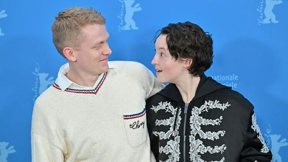 George Jaques and Bella Ramsey pose at the "Sunny Dancer" photocall during the 76th Berlinale International Film Festival Berlin at Grand Hyatt Hotel on February 13, 2026 in Berlin, Germany