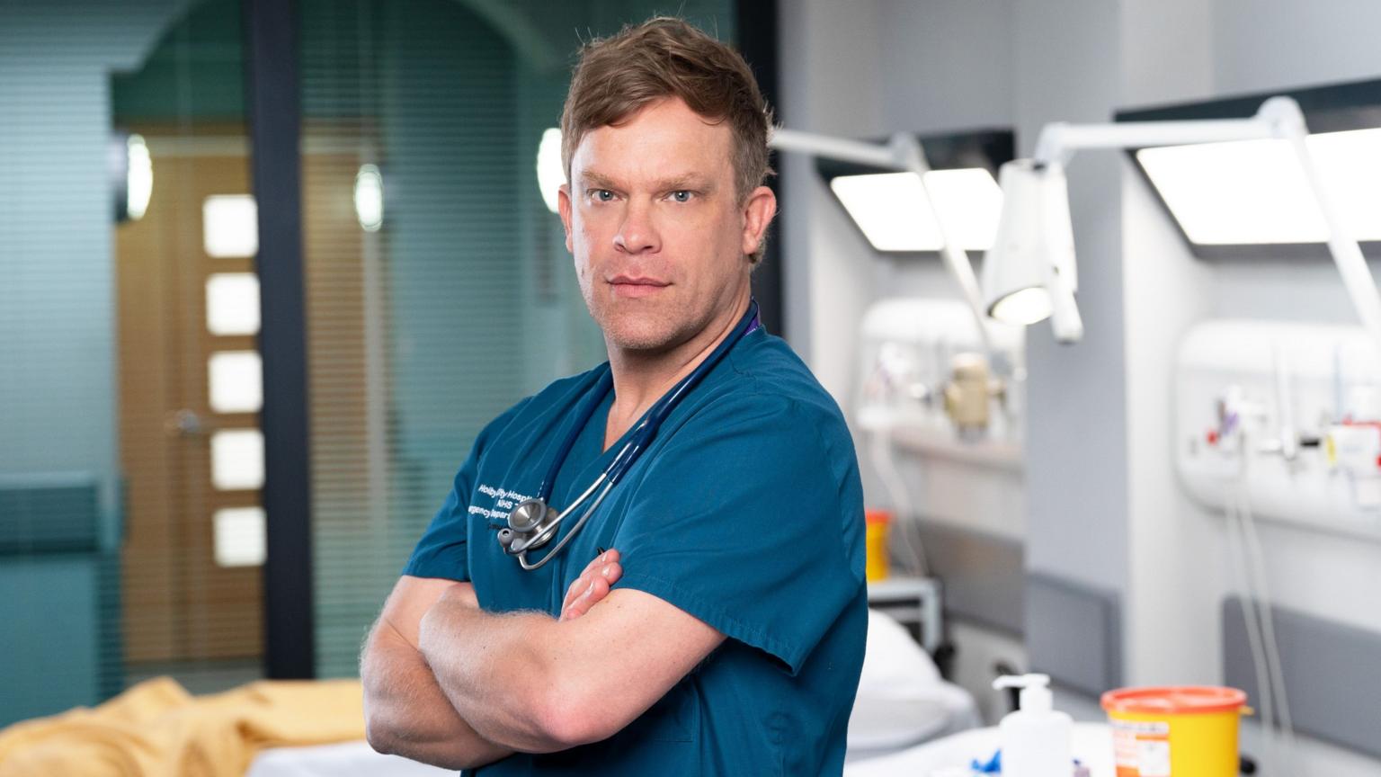 A promotional graphic highlighting the BBC medical drama Casualty preparing for its 40th anniversary.