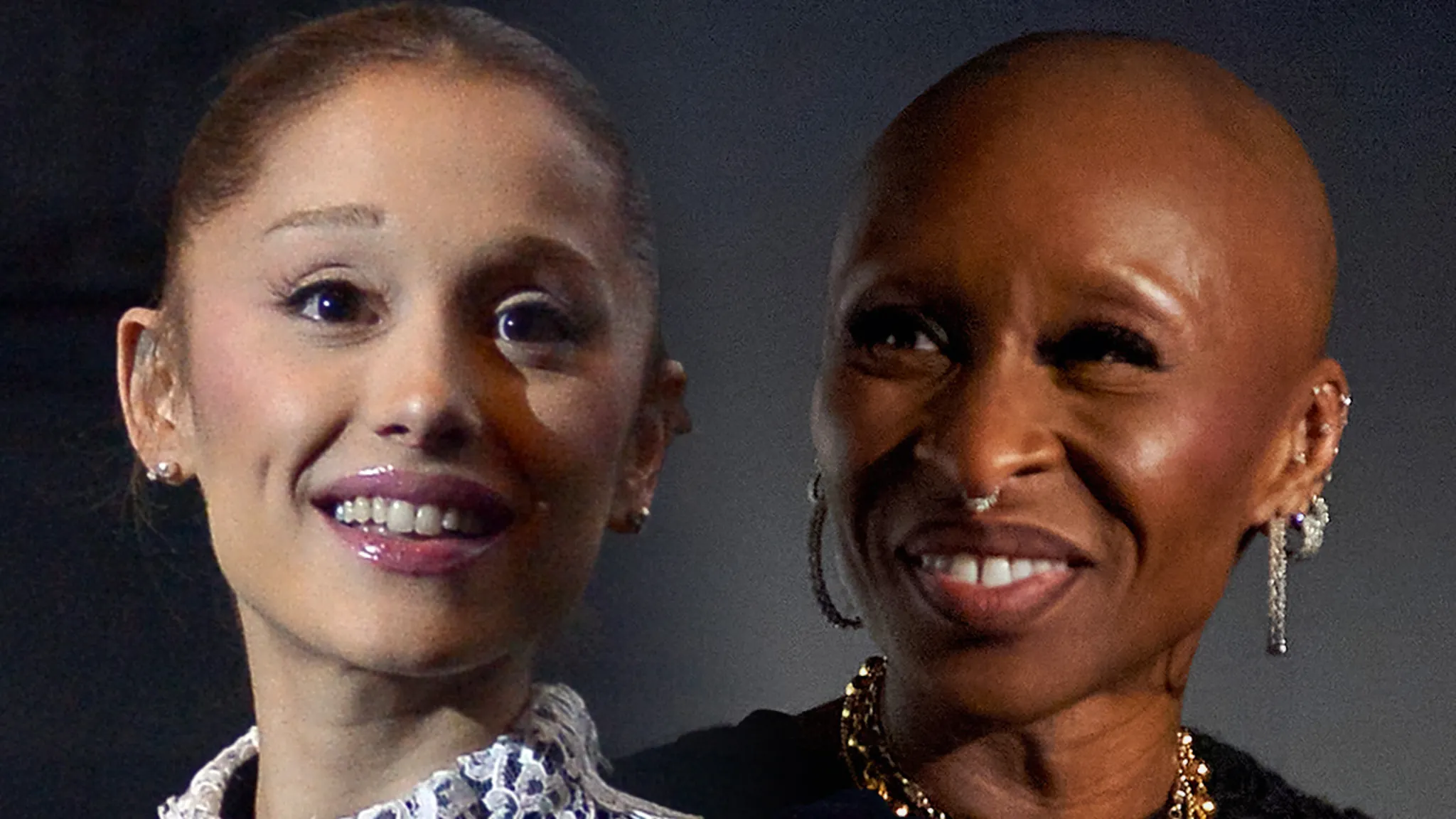 Ariana Grande and Cynthia Erivo performing together on stage in London