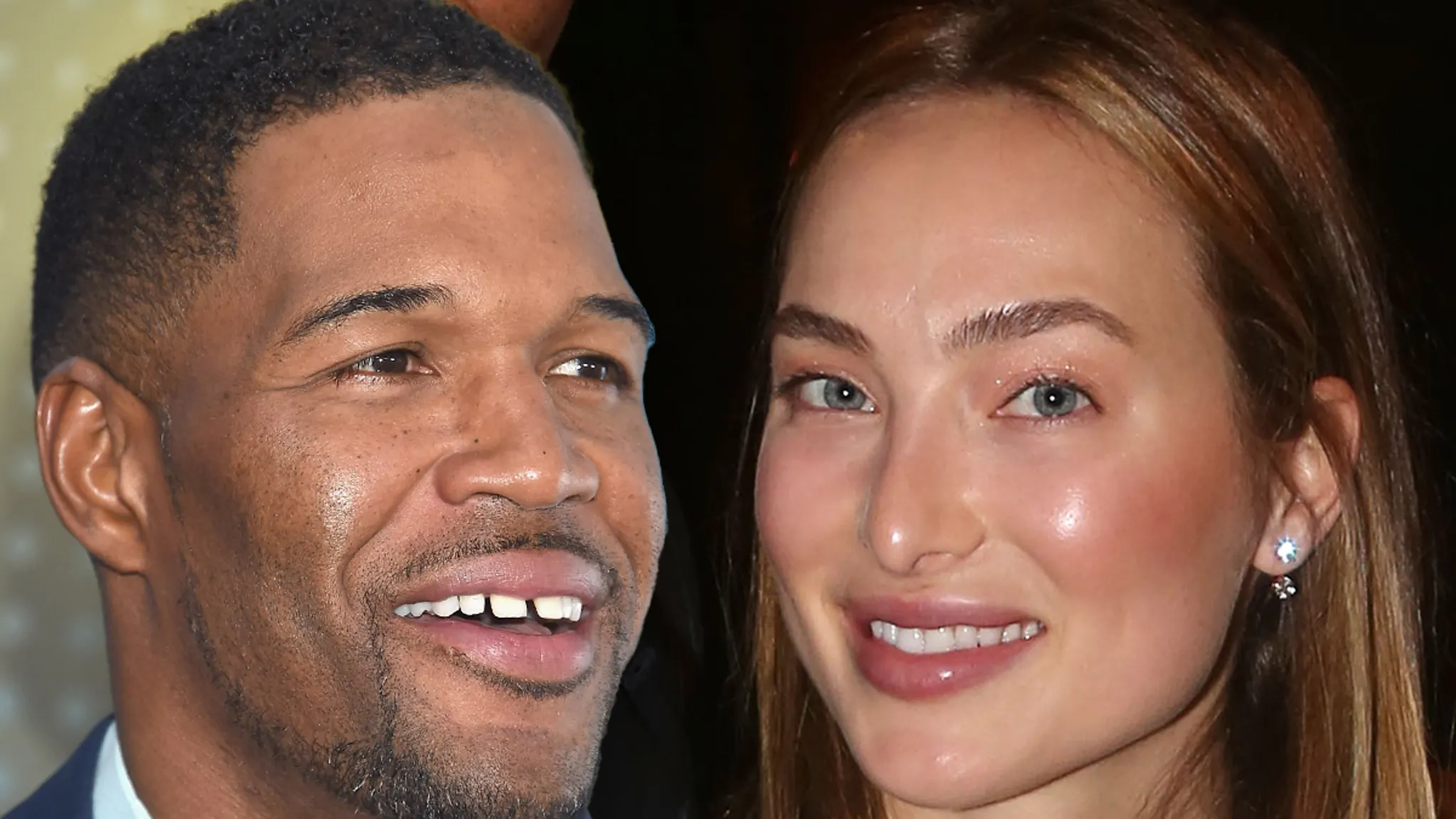 Michael Strahan smiling at a public broadcast event