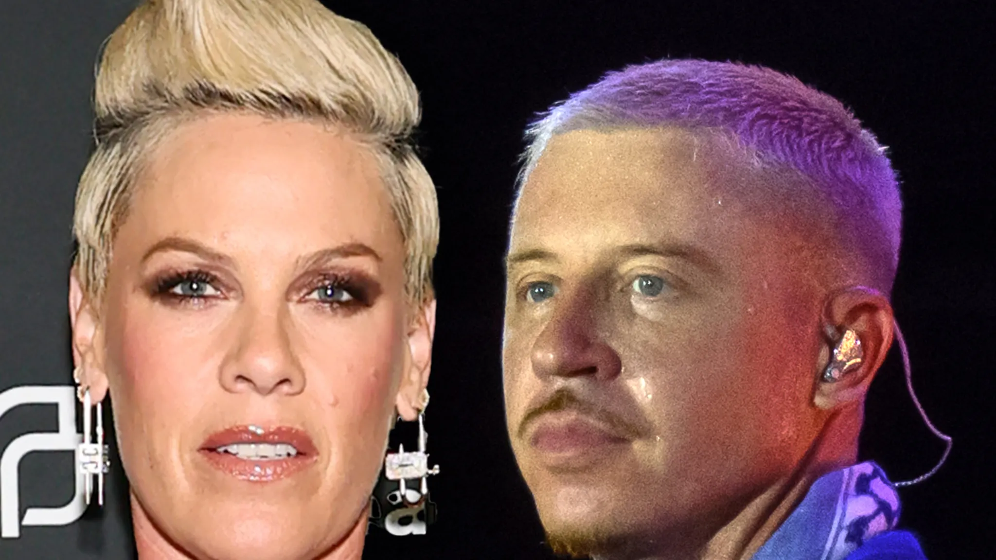 Pink performing live on stage in front of thousands of fans.
