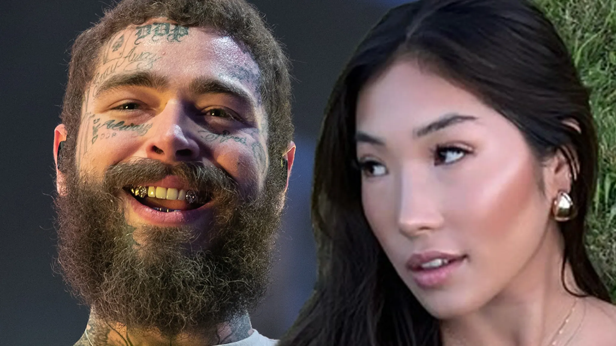 Post Malone and Christy Lee kissing while showing off engagement ring